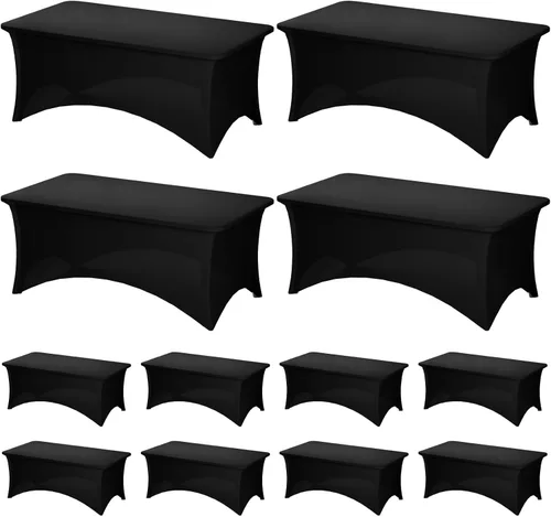 Miniatura 70 de Fixwal Paquete de 3 Manteles Negros para Mesas Rectangulares de 6 Pies, Manteles Rectangulares Elásticos de Spandex Ajustables de 6 Pies