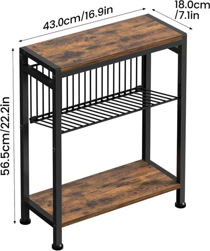 Miniatura 3 de Mesa auxiliar para espacios pequeños, mesa auxiliar estrecha con soporte para revistas, mesa auxiliar delgada de diseño 2 en 1, mesita de noche