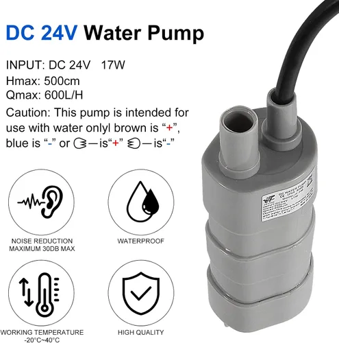 Miniatura 4 de Paquete de 2 motores sumergibles de bomba de agua de CC de cabeza alta para estanque, acuario, fuente de pecera 10L/Min 600L/H DC 24V 1.2A con tubo