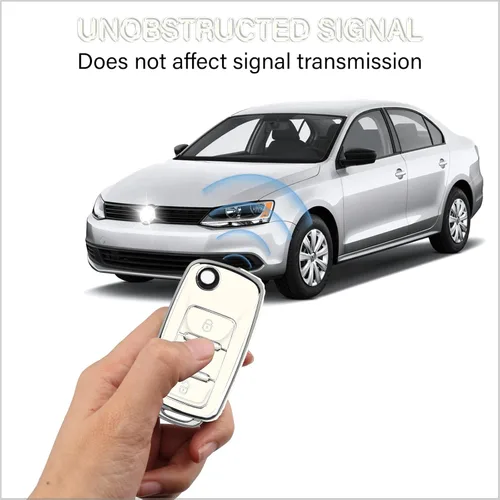 Miniatura 5 de QBUC Funda para llavero VW con llavero de poliuretano termoplástico suave con ribete plateado, compatible con Volkswagen Jetta Beetle, Santana