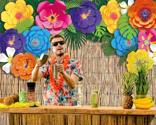 Miniatura 5 de VitalCozy Telón de fondo hawaiano para fotografía de playa de 7 x 5 pies, decoración de fiesta de Aloha Luau, flores de hibisco tropical, hojas