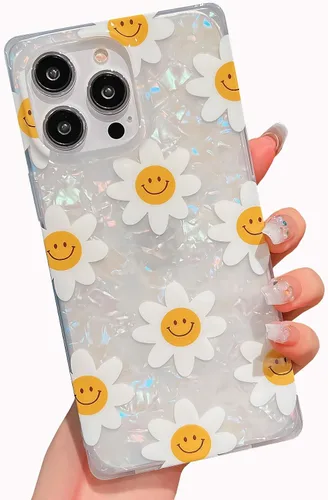 Miniatura 14 de Funda compatible con iPhone 14 Pro con borde rectangular, bonita funda protectora de lujo con pintura al óleo y flores para mujeres y niñas, funda