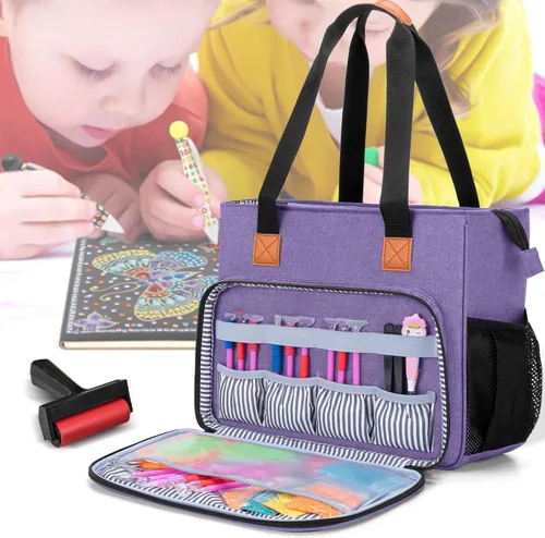 Miniatura 8 de LUXJA Estuche de transporte para almohadilla de luz A4 y accesorios de pintura de diamante, bolsa de almacenamiento para herramientas de pintura