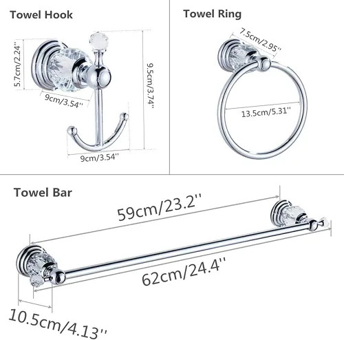 Miniatura 6 de WINCASE Juego de accesorios de baño de cristal de 24 pulgadas, juego de toallero cromado, 4 piezas plateadas, accesorios montados en la pared