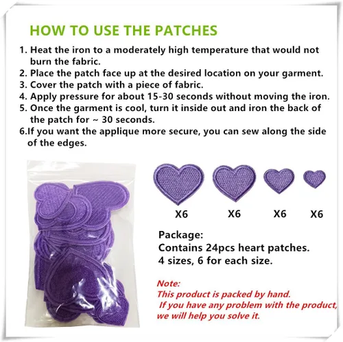 Miniatura 6 de 24 parches para planchar con corazón morado, parches bordados con corazón para ropa, chaquetas, sombreros, mochilas, jeans