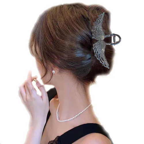 Miniatura 4 de BeeGift Pinza para el cabello, cristal negro, metal, pinza para el pelo para mujeres con cabello más delgado, grueso, sujeción fuerte, accesorio