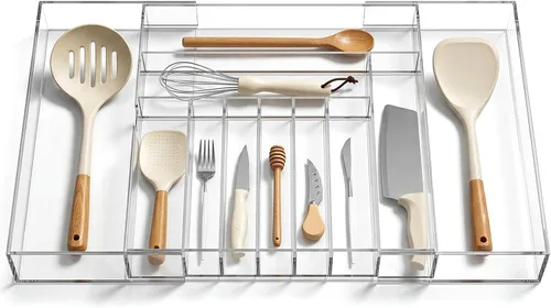 Miniatura 7 de Teenyyou 1 paquete de organizador expandible para cajones de cocina, organizador de utensilios de acrílico transparente, almacenamiento de cubiertos