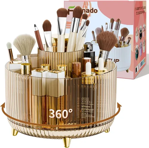 Miniatura 14 de fanado Organizador de brochas de maquillaje giratorio de 360°, organizadores de maquillaje para encimera, organización de maquillaje