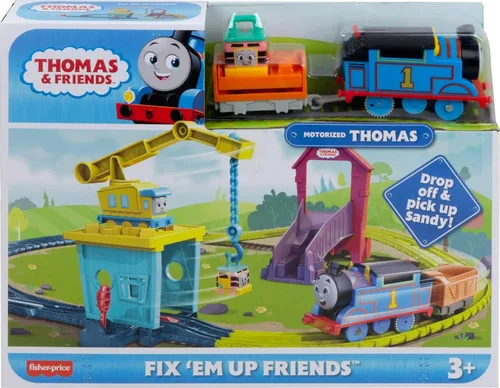 Miniatura 6 de Thomas & Friends Juego de tren de juguete motorizado Fix 'em Up Friends con Carly the Crane, Sandy the Rail Speeder y Thomas para niños en edad