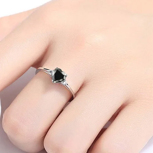 Miniatura 4 de ACEFEEL - Anillo de compromiso de plata de ley 925 con forma de corazón de ópalo blanco