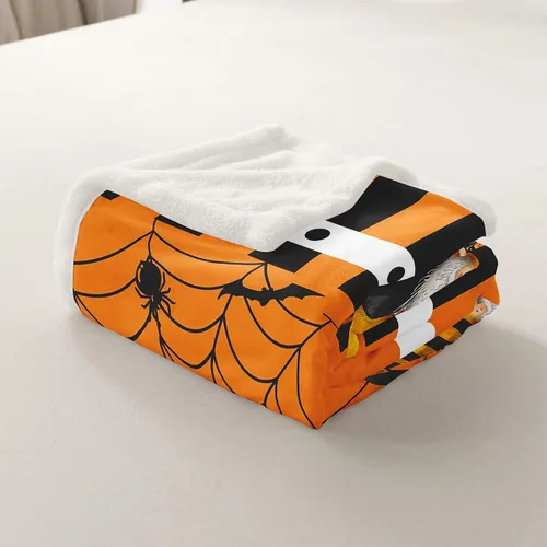 Miniatura 7 de Manfei Manta con temática de gnomos lindos de Halloween para decoración de habitación de niños y niños, manta de tela de araña negra, manta