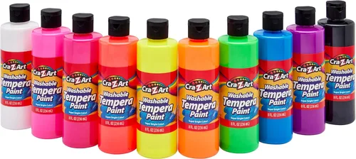 Cra-Z-Art POP! Pintura de témpera lavable de neón para niños, paquete a granel de 10 unidades, colores fluorescentes surtidos, juego de pintura de