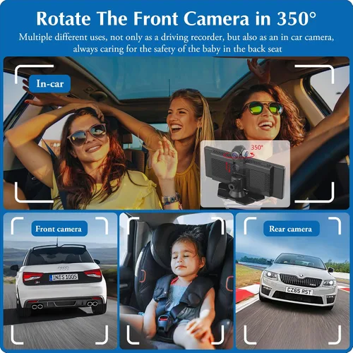Miniatura 5 de Carpuride Carplay inalámbrico portátil 4K W903 y Android Auto con cámara de salpicadero, pantalla HD IPS de 9.3 pulgadas, cámara frontal 4K