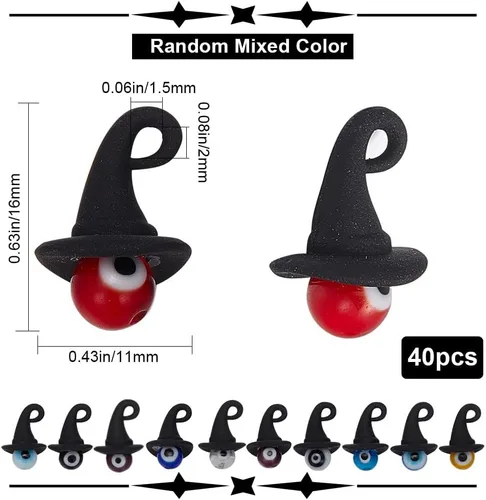 Miniatura 2 de SUNNYCLUE 1 caja de 40 ~ 60 dijes de sombrero de bruja, más opciones, color negro, plata antigua, surtido, sombreros de bruja de Halloween