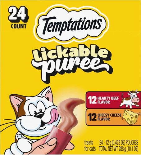 Miniatura 14 de Temptations Creamy Puree - Golosinas húmedas exprimibles para lamer para gatos con salmón, tubos de 0.42 onzas, 16