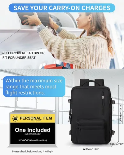 Miniatura 2 de VECAVE mochila para laptop de viaje, mochila para llevar en vuelos, mochila casual para deportes y universidad, A-Negro, Pequeño, Mochilas de viaje