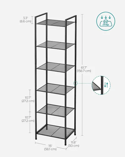 Miniatura 3 de SONGMICS Estante de almacenamiento de 6 niveles, estante de baño, soporte extensible para plantas con estante ajustable, para baño, sala de estar