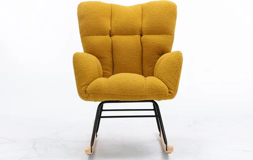 Miniatura 4 de 050 - Silla mecedora de tela de peluche para sala de estar interior, color amarillo