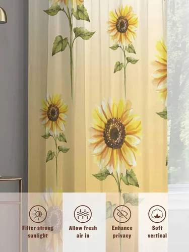 Miniatura 7 de Juego de paneles de cortinas de girasol, cortinas de gasa para cocina, cortinas de gasa de privacidad para sala de estar, dormitorio, decoración