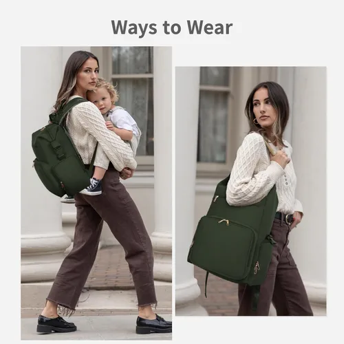 Miniatura 3 de CEI-CEI Mochila de neopreno para pañales con bolsillos aislados, bolsas grandes de maternidad para bebés recién nacidos, bolsa de viaje con Verde