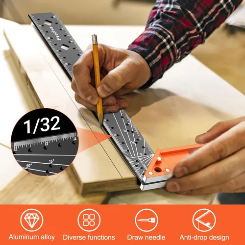 Miniatura 2 de Regla Cuadrada para Carpintería de 12" - Preciva Regla de Ángulo Recto Escuadra de Carpintero Herramienta de Diseño, Cuenta con Hoja de Acero