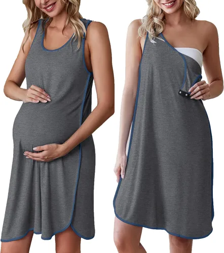 Ekouaer - Vestido sin mangas para mujer, a rayas, de pijama, para embarazada, para amamantar