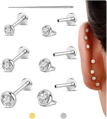 Miniatura 11 de GEMQUEEN Aretes tipo dormilona plana: aretes de acero quirúrgico de titanio rellenos de oro de 14 quilates, hipoalergénicos para mujeres y hombres