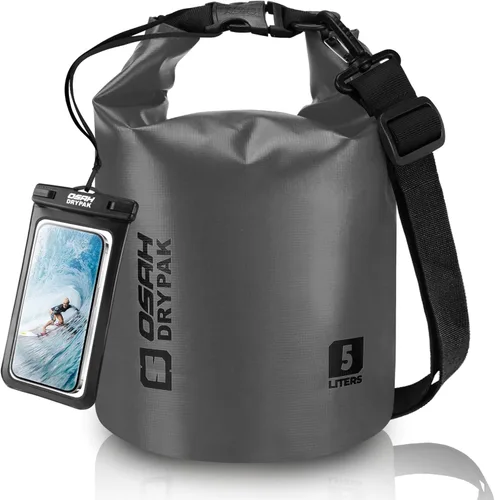 Miniatura 19 de Bolsa seca impermeable, 5L/10L/20L/30L/40L Mochila de almacenamiento ligera con funda para teléfono para mujeres y hombres, saco impermeable Gris