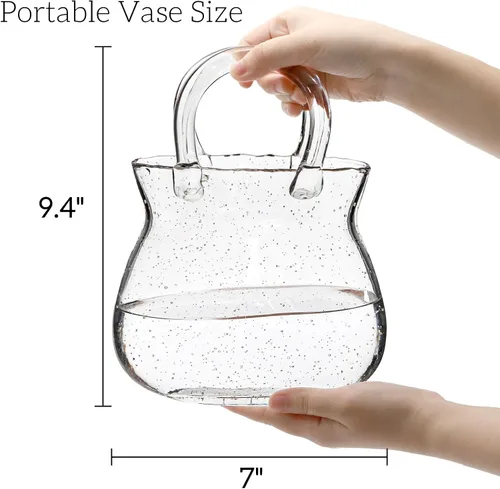 Miniatura 2 de Jarrón de Vidrio en Forma de Bolso para Flores, Jarrón de Bolsa Transparente con Asa, Florero Decorativo Único en Forma de Bolso para Decoración