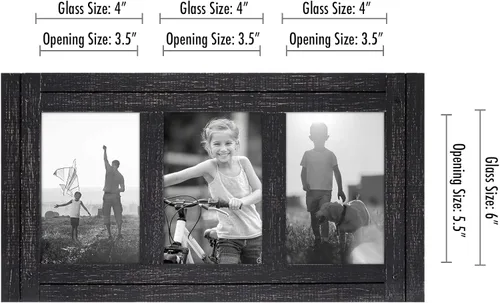 Miniatura 2 de Americanflat Marco de fotos con bisagras de 4 x 6 pulgadas con 3 aberturas para fotos y vidrio pulido - Marcos de fotos de collage de madera Gris