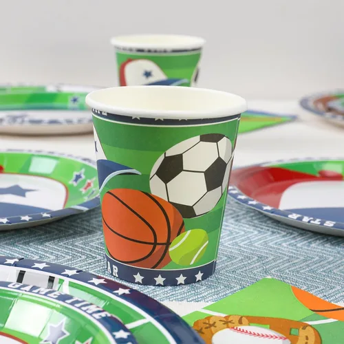 Miniatura 6 de Decoraciones de fiesta temática deportiva (sirve 24) platos llanos, platos de postre, vasos, servilletas. Decoraciones deportivas para baby shower