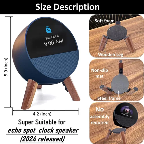 Miniatura 4 de Real Wood Stand for Echo Spot (2024 Released) Smart Alarm Clock, Tripod Mount Accessories Protect Alexa for Better Sound, Secure Stable Wooden