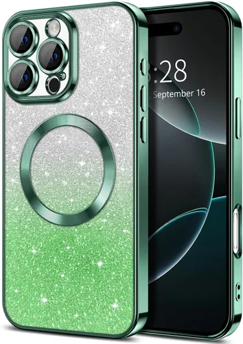 Miniatura 23 de Hython Funda para iPhone 13 Pro transparente con purpurina magnética [compatible con MagSafe] Protector completo de lente de cámara delgado