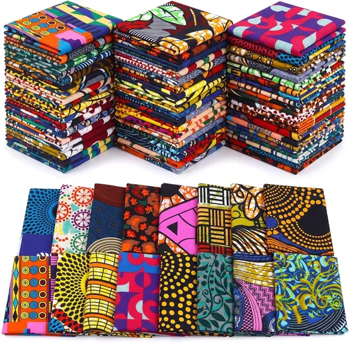 Tatuo 150 piezas de tela de algodón africano de 4 × 4 pulgadas cuadrados de tela de acolchado no repetida Kente, cuadrados de cera africana Ankara