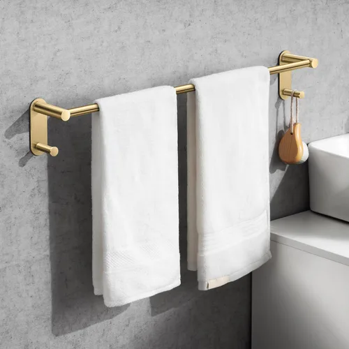 Miniatura 10 de Toallero adhesivo de 24 pulgadas – Toallero de acero inoxidable para baño, soporte de toalla sin perforaciones con 2 ganchos, níquel cepillado