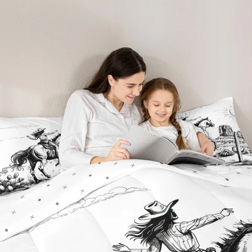 Miniatura 3 de Homewish Juego de edredón de vaquera occidental, tamaño individual, juego de ropa de cama de dibujo de cactus del desierto de caballo salvaje