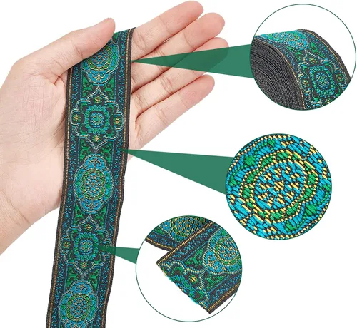 Miniatura 3 de FINGERINSPIRE Cinta jacquard vintage de 7.7 yardas, 1.3 pulgadas, con embriderizada, tela tejida con flecos para accesorios de ropa de bricolaje