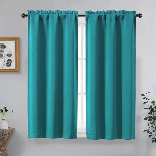 Miniatura 22 de OVZME Cortinas opacas turquesa para tratamiento de ventanas pequeñas, cortinas cortas con bloqueo de luz para ventana de cocina sobre el fregadero