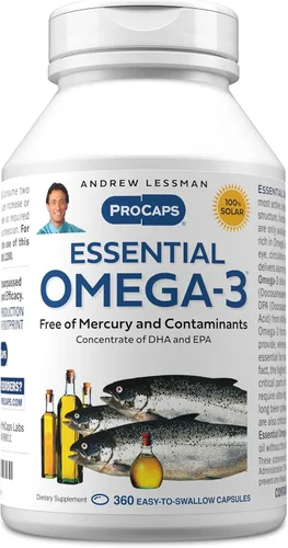 Miniatura 8 de ANDREW LESSMAN Omega-3 esencial sin sabor - 180 cápsulas blandas - Aceites omega-3 ultra puros y de alta potencia. Alto contenido de DHA, sin