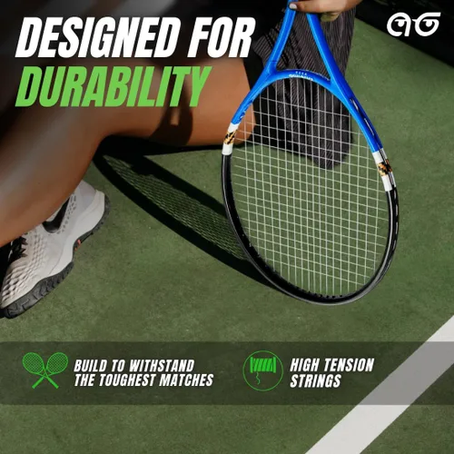 Miniatura 6 de Raquetas de tenis para 2 jugadores, paquete variado de dos colores con 2 pelotas de tenis, cinta de agarre, tarjetas de oferta y bolsa