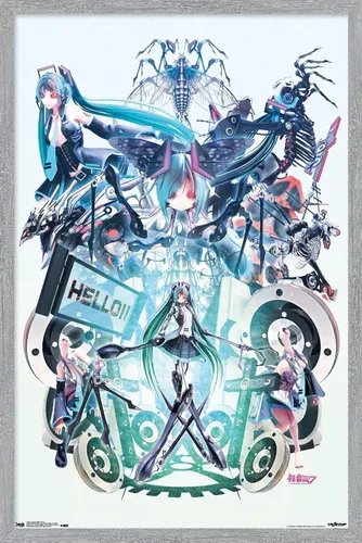 Miniatura 17 de Trends International Hatsune Miku - Póster de pared Hello, 14.725 x 22.375 pulgadas, versión con marco de madera tipo granero