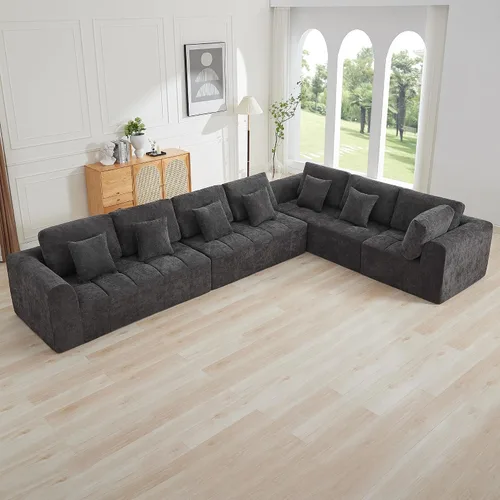 Miniatura 47 de Sofás modulares deshuesados de 140 pulgadas para sala de estar, sofá modular modular de nube comprimida, sofá moderno en forma de U de 9 plazas Gris