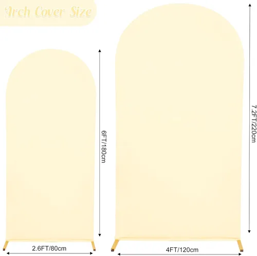 Miniatura 2 de Juego de 2 fundas para arco de boda de 2 lados, parte superior redonda de spandex, funda ajustada para telón de fondo de arco para fiesta de Beige