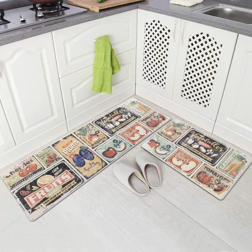 Carvapet 2 Piezas de Alfombras de Piso de Cocina – 43 cm x 69 cm + 43 cm x 119 cm Alfombras y Tapetes de Cocina Acolchados Antifatiga, Tapetes fruta