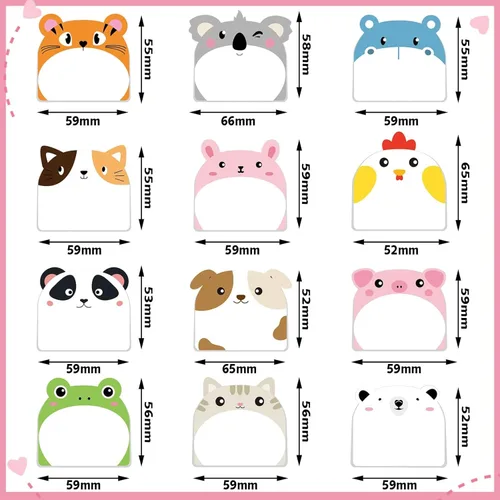 Miniatura 2 de Yinder 24 blocs de notas adhesivas divertidas Kawaii de animales, notas adhesivas de dibujos animados a granel, regalo autoadhesivo para San