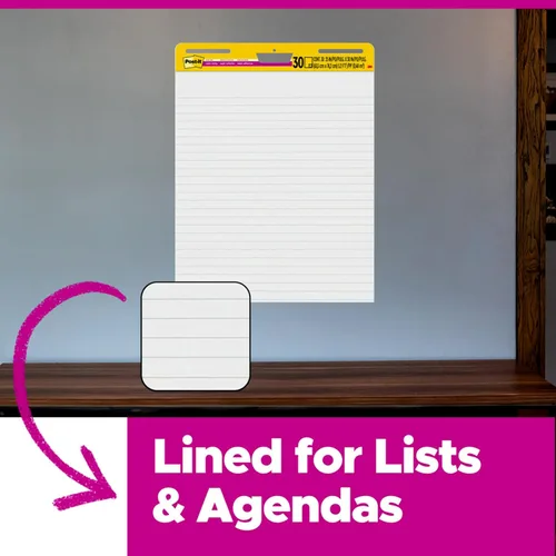 Miniatura 10 de Post-it Bloc para caballete súper adhesivo, 25 x 30 pulgadas, blanco, con líneas, 2 blocs/paquete, 30 hojas/bloc (561WL VAD 2PK) (561WL-VAD-2PK)