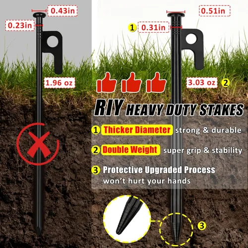 Miniatura 2 de Paquete de 16 estacas de metal resistentes para tienda de campaña para camping, estacas de acero de 8 pulgadas, irrompibles e inflexibles