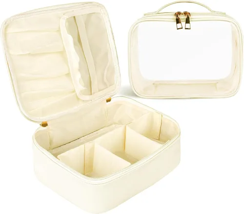 Miniatura 9 de Bolsa de maquillaje, 2 bolsas de cosméticos de piel sintética, estuche de maquillaje portátil de viaje, organizador de maquillaje grande con bolsa