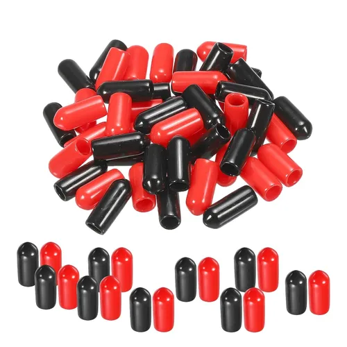 Miniatura 21 de MECCANIXITY 50 unids tapas de goma Surtido de 0.079 in PVC vinilo tornillo rosca protector para tornillo tornillo negro rojo