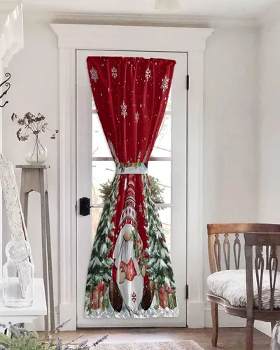 Miniatura 11 de Cortinas de puerta francesa de Navidad para ventana de puerta, panel de cortina con bolsillo para barra con alzapaños para luz lateral delantera